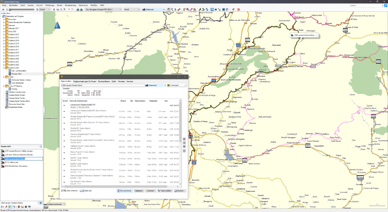 Basecamp with open route information window