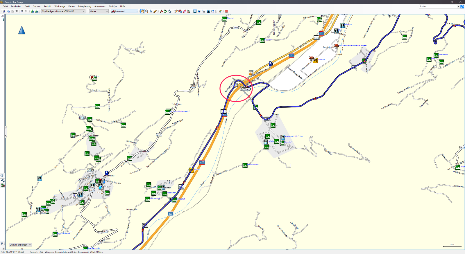 Red marker shows the place, where the re-routing occurs